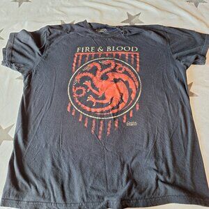 Men's XL Game of‎ Thrones Targaryen Dragon Fire & Blood T-Shirt Black Official